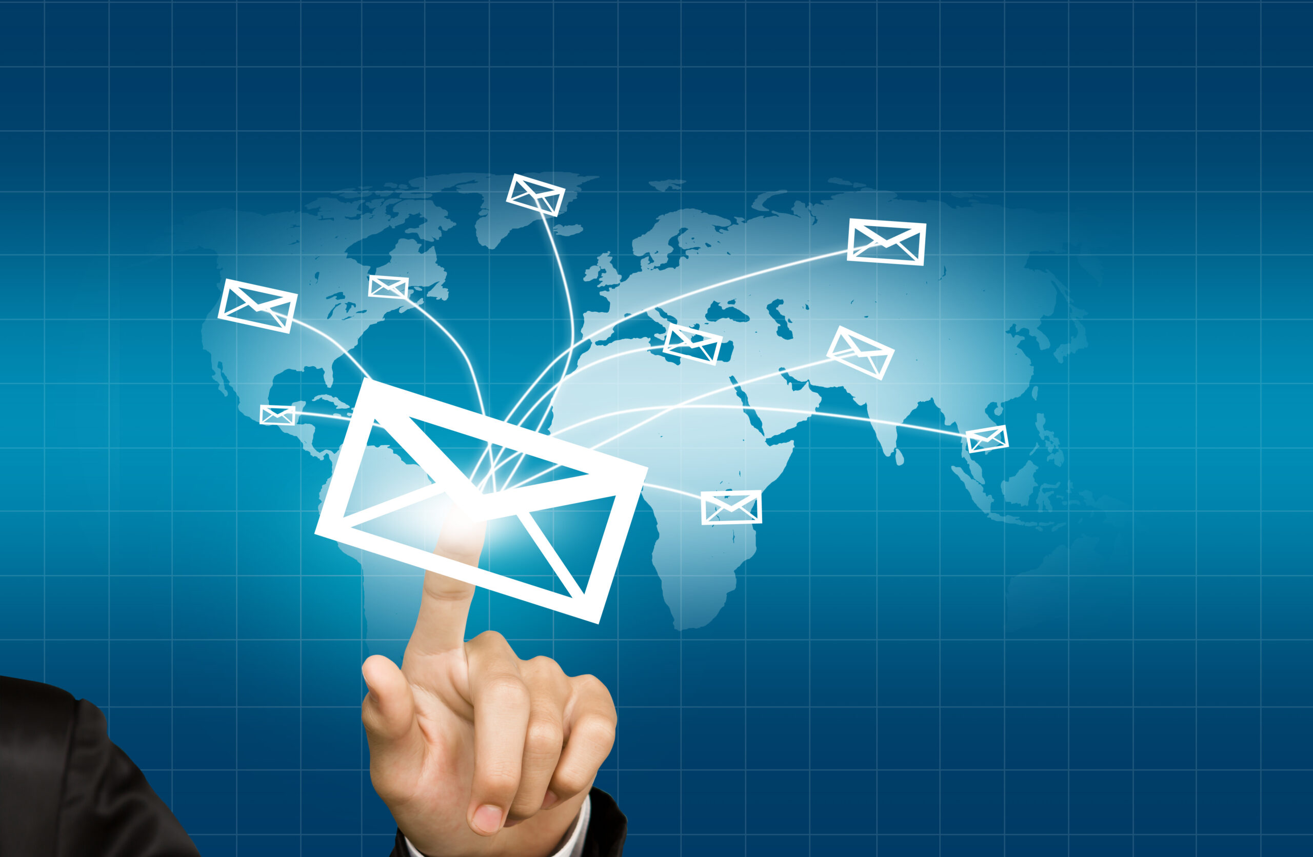 Hands with world mail delivery on world map background Hands with world mail delivery on world map background